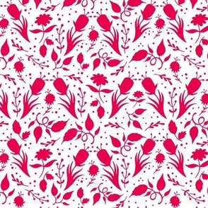  Small Floral Silhouette Red on White