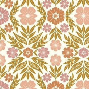 Damask Symmetrical Floral-Pink and Gold