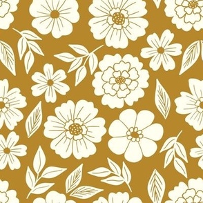 White Floral on Gold mustard Yellow