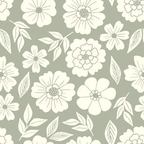 White Floral on Sage Green
