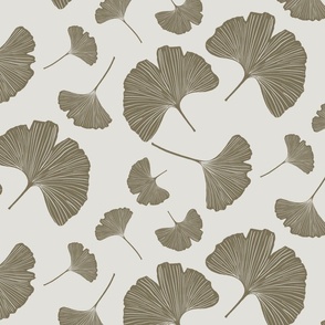 Gingko Leaves Khaki and off white