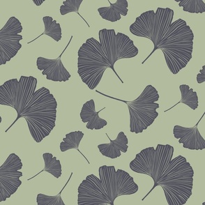 Gingko leaves soft muted green and charcoal