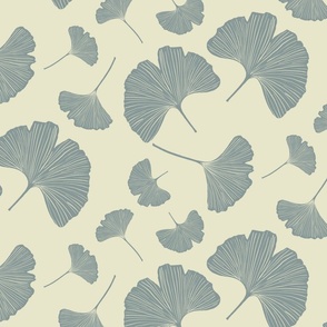 Gingko Leaves blue grey on cream