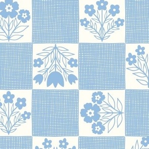  Linen Checkerboard Floral-Periwinkle Blue Large