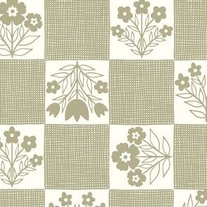  Linen Checkerboard Floral-Sage Green Large