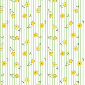 Simply Spring Cute Yellow Flowers Vertical Green Stripes