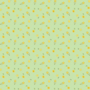 Simply Spring Cute Yellow Flowers Green with Dots