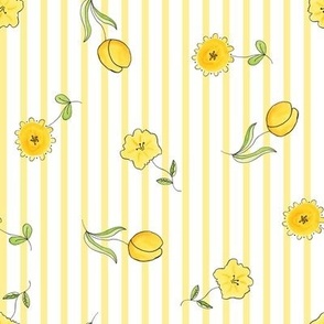 Simply Spring Cute Yellow Flowers Vertical Yellow Stripes