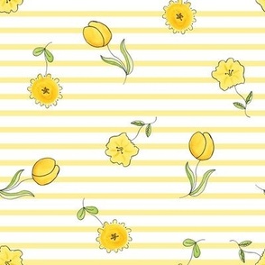 Simply Spring Cute Yellow Flowers Horizontal Yellow Stripes