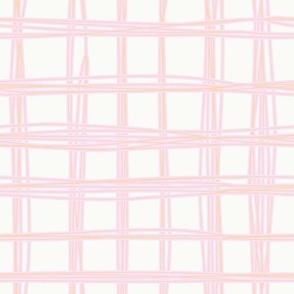 Handdrawn Gingham Checkerboard Print for Girls in Pink Peach and Cream