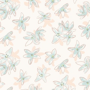 Easter Lilies on Cream Floral Spring Dark Peach Outline