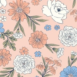 Spring Florals-Peach and Blue Large