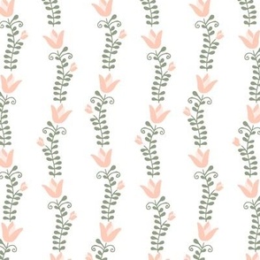 Scandinavian Folk Art block print tulips in stripes / white and pink