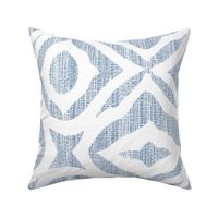 Boho Rubber Blockprint Off-white on blue with linen structure - large scale