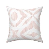 Boho Rubber Blockprint Off-white on salmon / pink with linen structure - large scale