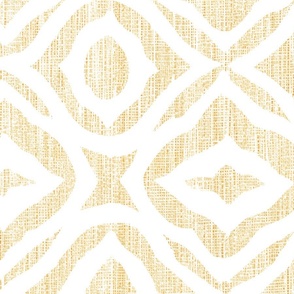 Boho Rubber Blockprint Off-white on sunny yellow with linen structure - large scale