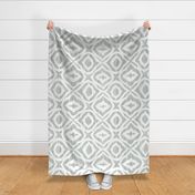 Boho Rubber Blockprint Off-white on green with linen structure - large scale