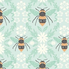 Floral Damask Bumblebees-Green Large