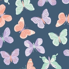  Tossed Butterflies-Lavender on Navy Large