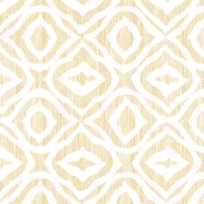 Boho Rubber Blockprint Off-white on sunny yellow with linen structure - medium scale