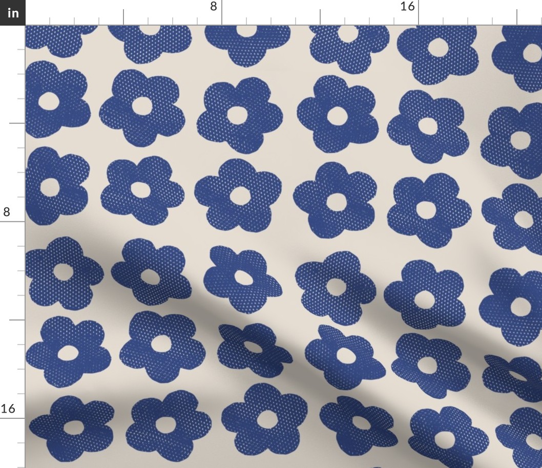 Blue flowers on cream background - Large scale