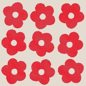 Red flowers on cream background - Large scale