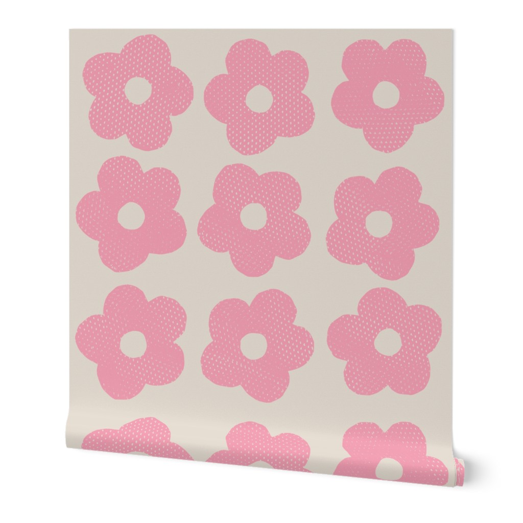 Pink flowers on cream background - Large scale
