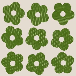 Green flowers on cream background - Large scale