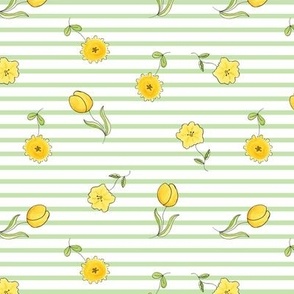 Simply Spring Cute Yellow Flowers with Green Horizontal Stripes