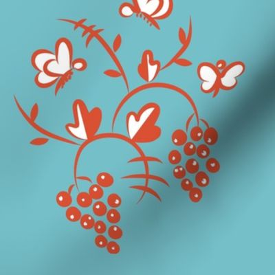 Art Deco Butterflies in Red on Turquoise Blue