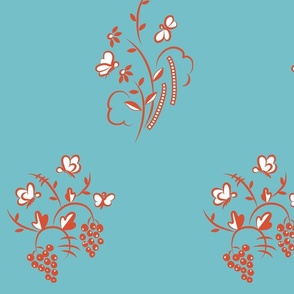 Art Deco Butterflies in Red on Turquoise Blue