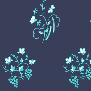 Art Deco Butterflies in Turquoise on Dark Blue