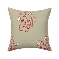 Art Deco Butterflies in Red on Beige