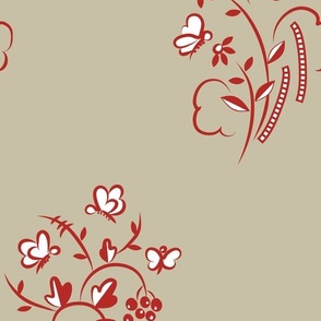 Art Deco Butterflies in Red on Beige