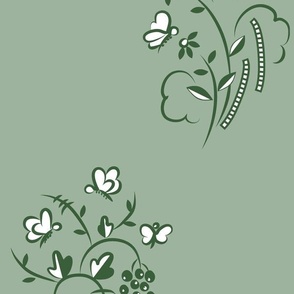 Art Deco Butterflies in Green on Sage Green