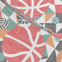 Court sports on retro quilted background