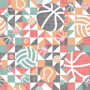 Court sports on retro quilted background