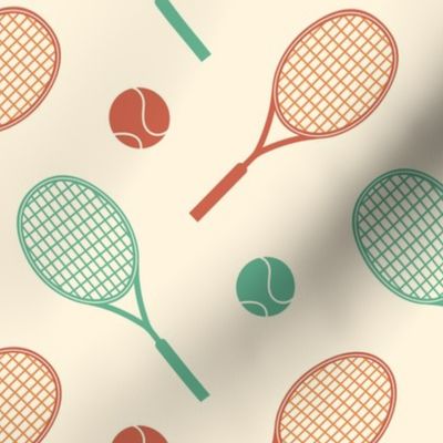 tennis rackets and balls - green terra cotta cream