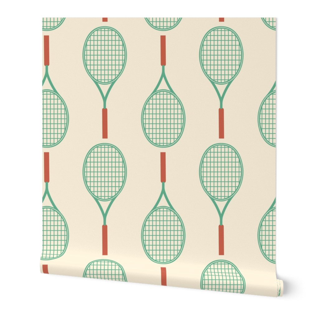 tennis rackets - green terra cotta on cream 