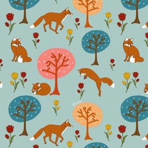 Foxes in woodland