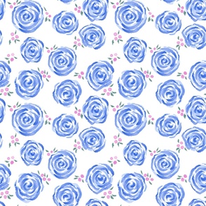 Antique Abstract Watercolor Blue Roses