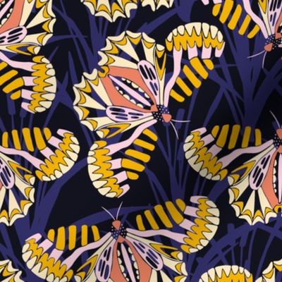 Geo Butterflies Pink Yellow Midnight Blue X Large Scale Fabric Wallpaper