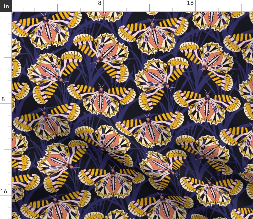 Geo Butterflies Pink Yellow Midnight Blue X Large Scale Fabric Wallpaper