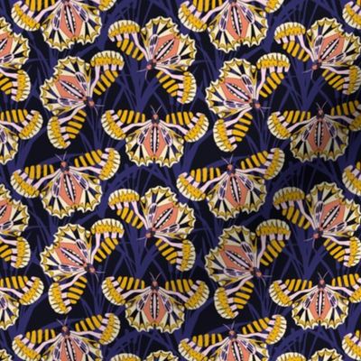 Geo Butterflies Pink Yellow Midnight Blue Small Scale Fabric Wallpaper
