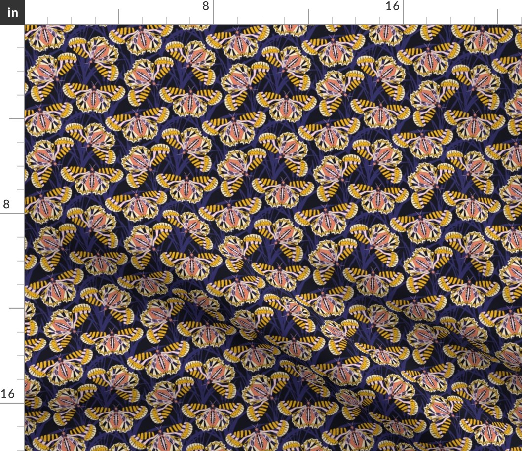 Geo Butterflies Pink Yellow Midnight Blue Small Scale Fabric Wallpaper
