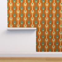 Retro Modern Pickleball Fabric in Off  White and Light Teal on Orange