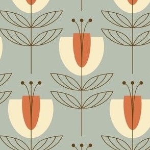 mid century tulip garden, gray and rust