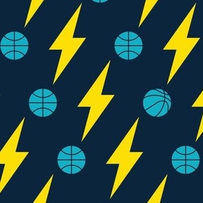Basketball and Thunder Lightning Bolt in Navy & Yellow