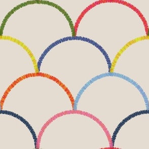 Rainbow scallop on cream background - large scale
