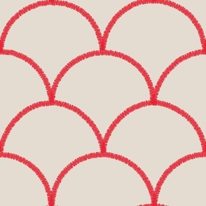 Red scallop on cream background - large scale